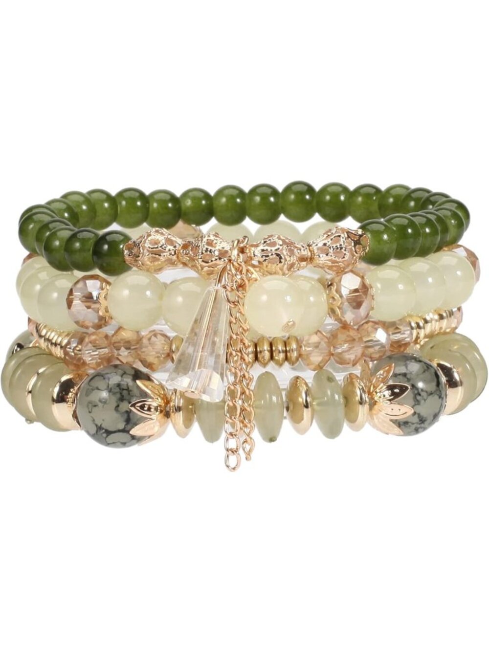 Colorful Boho Multilayer Beaded Bracelets Set - Stretch Crystal & Gold Charm